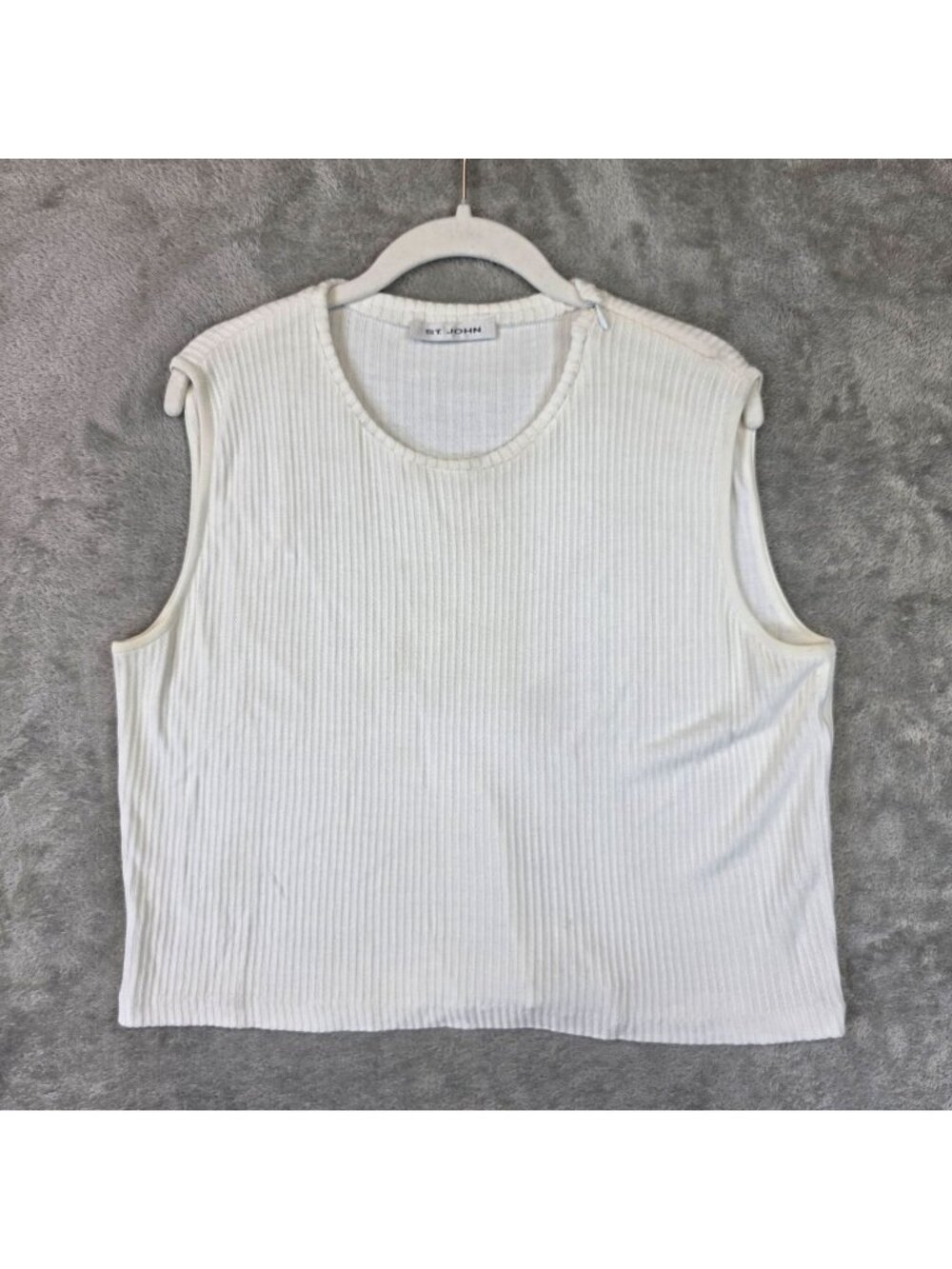 St. John Tank Top Womens XL White Round Neck Sleeveless Ribbed Knit Basic